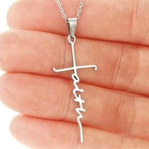 New Stainless Steel Silver Inspirational Faith Cross Necklace Christian Jewelry